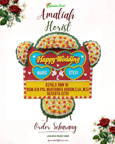Karangan Papan Bunga Pernikahan di Panjang Baru